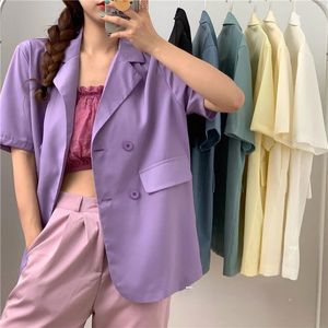 Suit Women Summer Lekwa bluzka z krótkim rękawem Blazer Blazer Lose Tops Korean Chic Shirt Solid Clothing Coats 240417