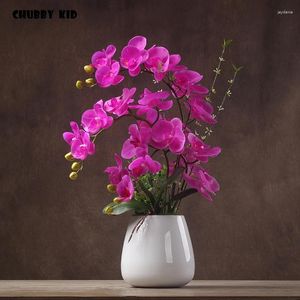 Decorative Flowers High Simulation Real Touch Ikebana Artificial Orchid Flower Arrangement Latex Floriculture Phalaenopsis Pot Culture Suit