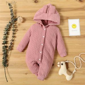 Rompers Baby Spring Jumpsuit Rompers Boys Girls Long Sleeve Baby Clothes Newborn 0 to 18M Solid Toddler Clothing Baby Overall d240425