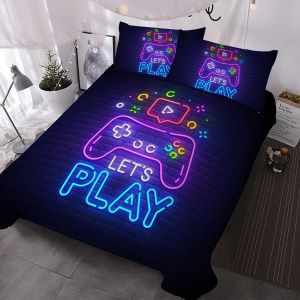 Kudde spel sängkläder för tonåringar pojkar videospel med täckt omslagsdekorativt 3 -stycken täcke med 2 kudde skam