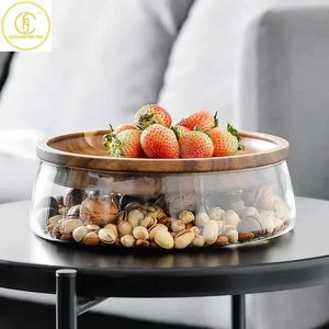 Matbesparare förvaringsbehållare 2l stor kapacitet glas förvaring burk med trä lock japansk stil godis nötter frukter sol torkad mat arrangör container h240425