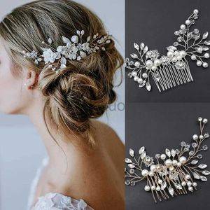 Wedding Hair Jewelry Elegancka ręcznie robiona tiara Hair Halus Homan Flower Bridal HairPins Pearl Rhinestone Jewelry Girls Wedding Hair Akcesoria D240425