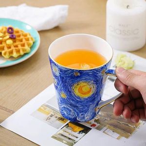 Mugs Creative High-quality Bone China Mug With Retro Gold Edge Printing Water Cup Coffee Exquisite Dutch Style Art Gift Box