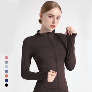 Kadın yoga uzun kollu ceket düz renk çıplak spor şekillendirme bel sıkı fitness hızlı kuru jogging spor giyim üst katı fermuarlı nefes alabilen sweatshirt