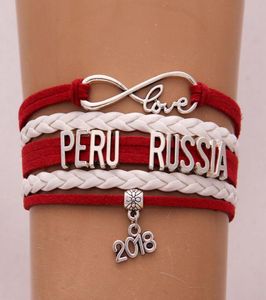 Infinity Love PERU RUSSIA Bracelet 2018 Soccer Charm Leather Wrap Men Sport Bracelets Bangles for Women Jewelry9522072