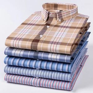 Camisas casuais masculinas Luxo Hight Hight Modal Modal Slata Longa Para Men Slim Fit Stay Plaid camisa