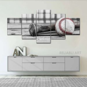 5 painéis Baseball Pop Wall Art Tela pintando pôsteres de esportes pretos e brancos