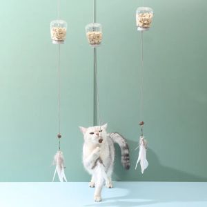 Dörrklockor katt leksak interaktiva katter läcka mat fjäderleksaker med klocka hängande dörr repor rep husdjur mat matare dispenser kattunge catnip leksak