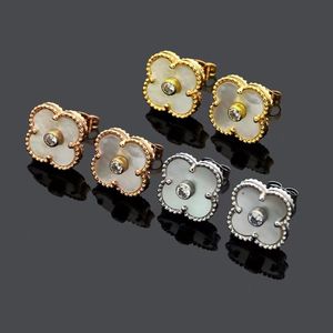 Designer Women earring Diamonds Four Leaf Clover Charm Stud Fritillary chalcedony Earring VintageCharm Earrings Back Agate Pearl Gold Studs for Women Jewelry