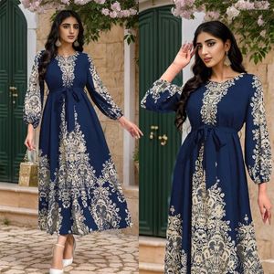 Ethnic Clothing Dubai Abayas Muslim Women Floral Print Long Sleeve Maxi Dress Turkey Party Arabic Kaftan Islamic Eid Ramdan Robe Casual