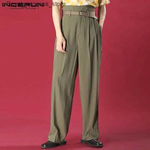 Ремни Incerun 2024 Мужские брюки с прямыми брюками с твердым цветом высокой талией уличная одежда мода Менс медленно бегун свободный случайный панталон без бретелек S-5XL Q240425
