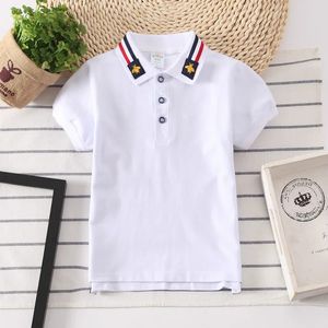 Camisa de pólo de menino bebê camisa de pólo de manga curta para meninos colares camisetas de moda de moda de 2-14 anos de roupa 240418