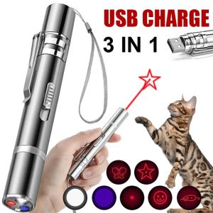 Cat Toys Laser Pointer med 5 justerbara mönster USB -laddning Laser Long Range Training Chaser Interactive Toy Dog Laser Pen