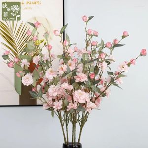 Decorative Flowers Single Multi Head Camellia Nordic Cherry Blossom Simulation Artificial Indoor Living Room And Home Floor Decoration