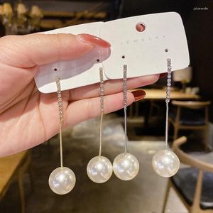 Stud Earrings 925 Silver Needle High Sense Long Pearl Female Net Red South Korea INS 2024 Product