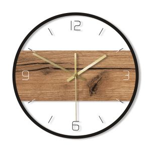 時計古い木材パターンテクスチャアクリル壁時計素朴な木製キャビンカントリーウォールホームデコレーションサイレントムーブメント印刷時計壁の監視