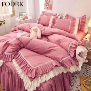 sets 4pcs Couple Bed Quilt Set Sheet Bedsheet Bedspread Queen Size Duvets Cover Linens Comforter Bedding with Pillowcases Luxury Pink