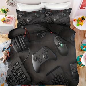 Mice Modern Gamepad Print Duvet Cover Set Youth Video Game Controller Mouse Keyboard Headphone Gaming Bedding Set For Bedroom Dorm