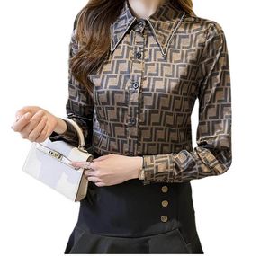 Spring Fall Fashion Women's Bluses Designer Shirt Shirts Womens Luxury Lapel Diamond of Letter Print Temperament Women's Top