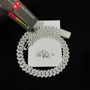 100% PASS DIAMOND TESTER 18mm S925 Sterling Silver Iced Out 3Rows VVS Moissanite Cuban Link Chain Men Hiphop Necklace Jewelry