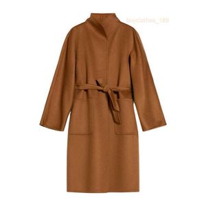 Cappotto da donna in cashmere cappotto di lusso maxmaras colletto in piedi e manica cashmere cardigan marrone marrone