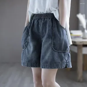 Kvinnors jeans kvinnliga mode denim blå shorts kvinna sommar sport byxor elastiska midja byxor damer streetwear lös tvättad kort byxa