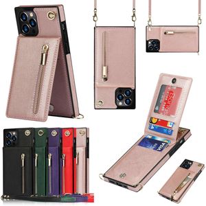 لـ iPhone 15 Pro Cross Body XR Zipper Leather Case 14 Card Insert Phone Protection With Buckle Magnetic