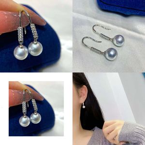 Diamondbox Jewelry Earrings Ear Studs GREY PEARL Sterling Sier Rhinestone Zirconia 8-9 Mm AKOYA Round Pendant Charm Gift Idea Birthday Party Original Quality