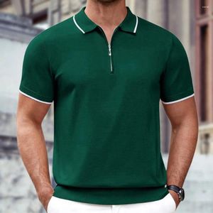 Men's Polos Summer Zipper Design Polo Shirts for Men Fashion Leisure Flexibility Knitwear Business Mature Lapel Casual Short Sleeve T-shirt