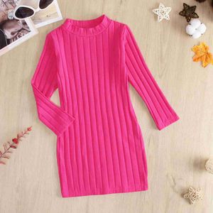 Girl's Dresses Kids Sweaters Knit Dress Geometric Sweaters Girls Autumn Winter Kids Turtleneck Casual Solid Color High Quality Girls VestidosL2404