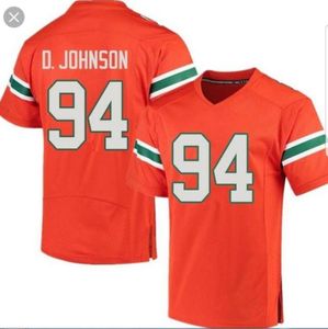 Men Lady and Youth orange MIAMI HURRICANES 94 DWAYNE JOHNSON real Full embroidery Jersey Size S4XL or custom any name or number 8532354