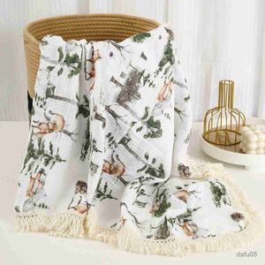 Blankets Swaddling Tassel Muslin Swaddle Blankets for Boys and Girls Soft Cotton Baby Swaddle Blankets for Unisex Forest Flower Print Baby Blankets