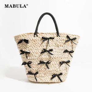 Mabula 스타일리시 한 나비 매듭 여름 짚 비치 여성 토트 가방 고급 디자인 휴가 휴가 여성 핸드 메이드 니트 지갑 240418