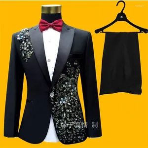 Men's Suits Men Black Designs Stage Costumes For Singers Embroidered Sequin Blazer Dance Clothes Jacket Star Style Dress Punk