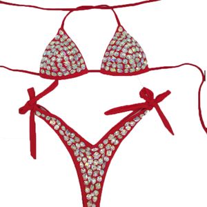 designer baddräkt simning för kvinnor sexig bikini set nylon diamant bikini låg midje strand kristall krasch halter slips sida bikini designer triangl bikini