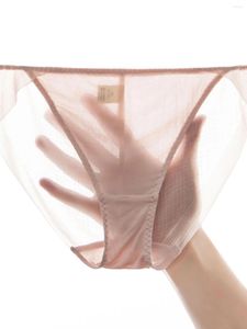 Kvinnors trosor högkvalitativ verklig siden ultratunn sömlös komfort franska underkläder tunna mesh transparenta sexiga trosor sommar