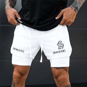 2 I 1 Sport Running Mesh Breattable Shorts Män Doubledeck Jogging Quick Dry Gym Fitness Workout 240412