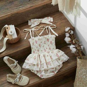 Rompers Ma Baby 0-24m córeczka romper nowonarodzony kombinezon śliczny kwiatowy nadruk ruffy sunsuit pałąk napędowy stroje letnie ubranie D240425