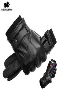 BISON DENIM Men039s Genuine Leather Gloves Touch Screen Gloves for Men Winter Warm Mittens Full Finger handschuhe Plus Velvet S1341176