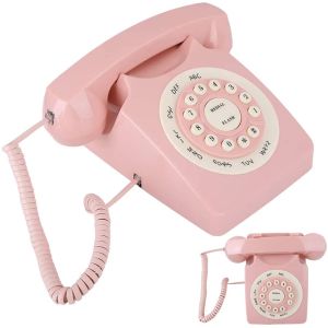 Accessories Vintage Telephone Desktop Retro Antique Telephone Old Fashioned Landline Wired Phone for Home Office Phone Black/Pink/Green