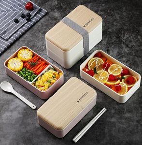 Double Layer Lunch Box 1200ml Wooden Feeling Salad Bento Boxes Microwave Portable Container For Workers Student YFAX30942107774