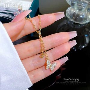 Pendant Necklaces Multilayer Butterfly Jewelry Stainless Steel Tassel Pendant Shell Butterfly Necklace For Women Party Cuban Choker Clavicle Chain