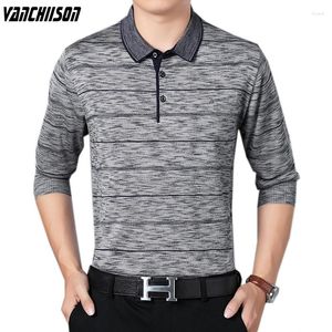 Men's Polos Men Camisa Polo Tops de Manga Longa Para Listras de Primavera Retro Vintage Casual Madeiry Polyster 00719