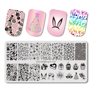 Art BeautyBigbang Candy Cake Nail Stamping Plates Love Rabbit Summer Flower Nail Art Mögel Nagel Stamp Mallar Geometry Plate