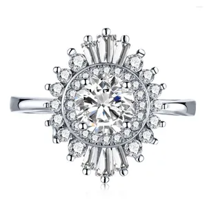 Cluster Rings S925 Silver Imitation Mosonite Diamond Sunflower Ring Fashionable Small And Fresh Flower