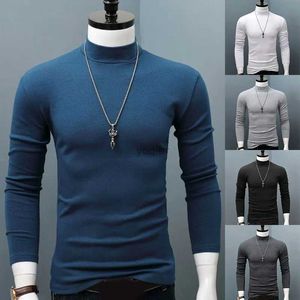 Men's T-Shirts Men Mock Neck Basic Plain T-shirt Blouse Pullover Long Sleeve Top Male Outwear Slim Fit Stretch Fashion Hot Winter Warm SweaterL2425