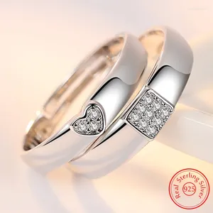 Rings de cluster Real 925 Sterling Silver Woman de alta qualidade Jóias Crystal Zircon Heart Casal Ting para Man XY0398