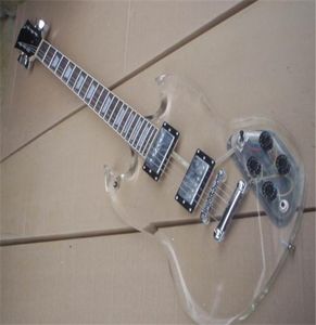 Fabrika Bütün Özel 6 String SG Akrilik Cyrstal Elektro Gitar Gül Ağacı Kıvrılığı Guitara, Chrome Donanımı 1612232