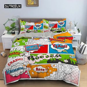 Sets Comic Muster Bettdecke Cover Königin King Cartoon Bettwäsche für Kinder Jungen Mädchen Hippie Hip Hop Rock Style Polyester Tröster Cover