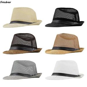 Wide Brim Hats Bucket Hats UV Protection Travel Cs Cheu British Style Gentleman Hat Mens Beach Hat Str Hat Hollow Mesh Summer Vacation Panama Breathable J240425